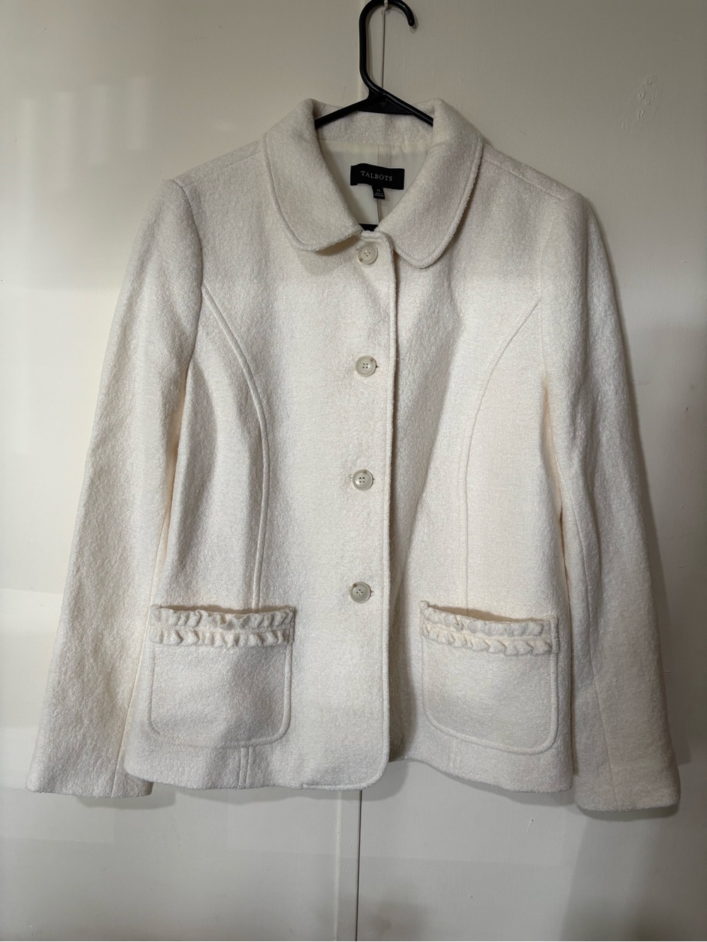 Talbots Cream/white Textured Wool-Blend Button Front Jacket